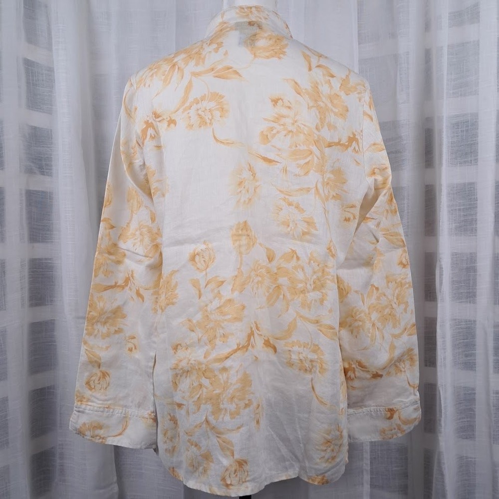 Vintage Rafaella 14 100% Linen Blouse Cream Yellow Floral Button Front Pintuck - Picture 6 of 8